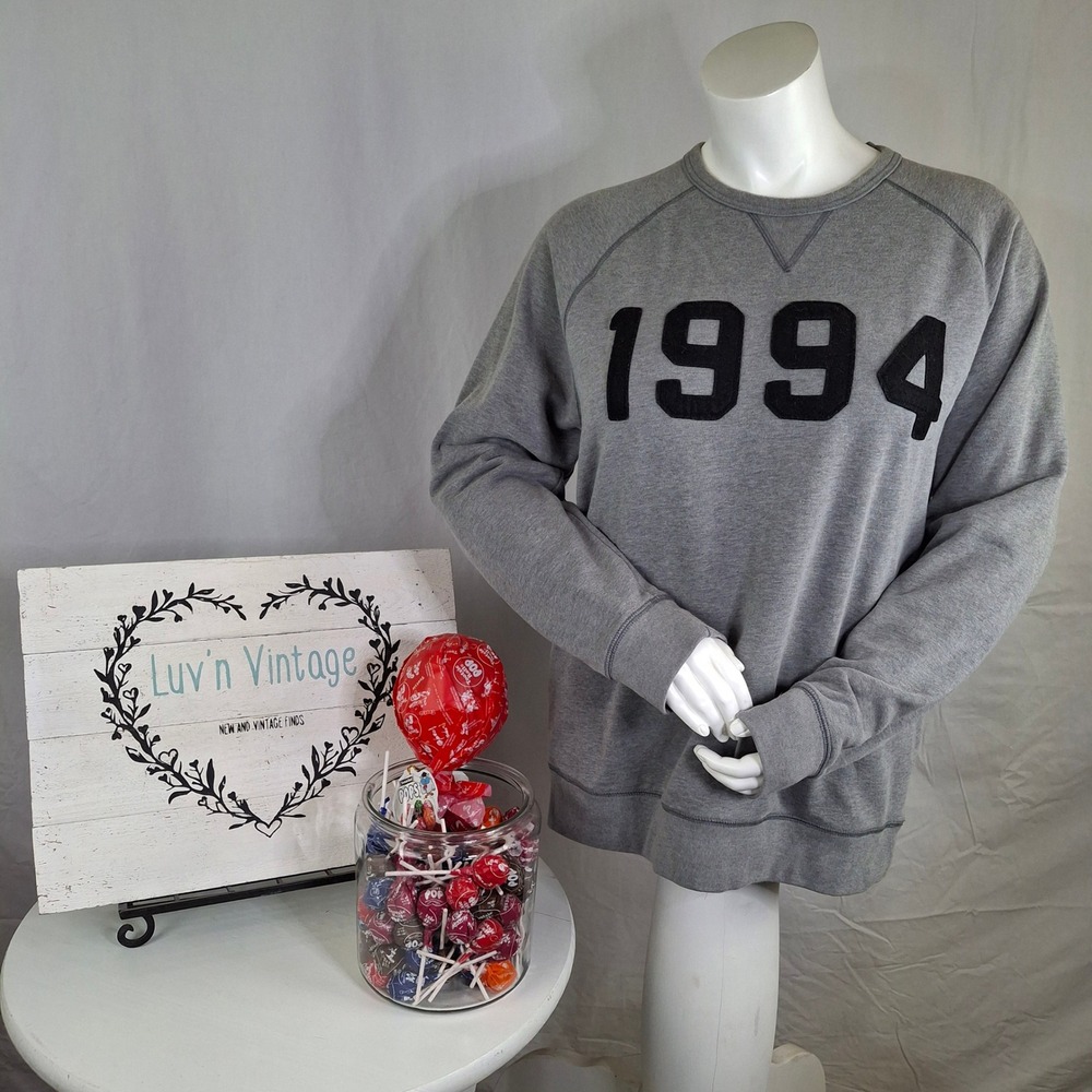 Old Navy Womens XL Gray 1994 Graphic Raglan Sleeve Fleece Pullover Sweatshirt